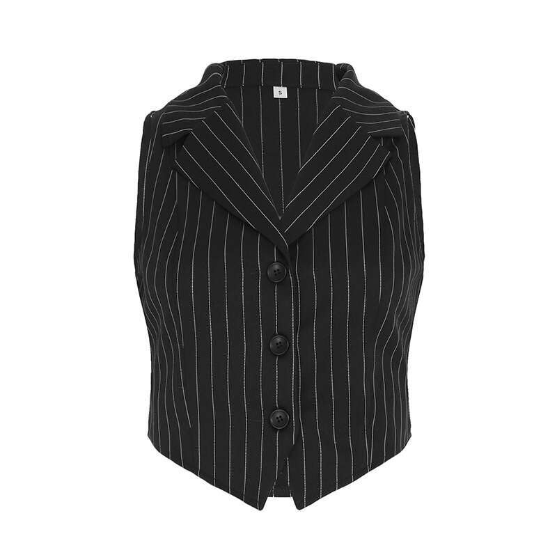 Commuting Style Striped Suit Elegant V-Neck Sleeveless Vest Loose Straight-Leg Pants Two-Piece Set B5 g5