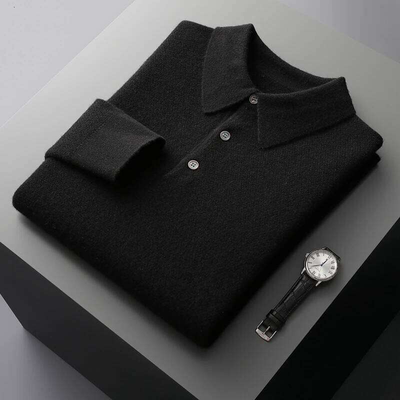 2024 Spring Autumn New Cashmere Men's Sweater POLO Neck Long Sleeve Pullover Knitwear Casual Youth Base Men Clothing Shirt