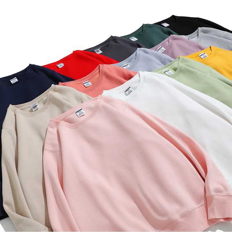 300g Mens Regular Fit Crew Neck Sweatshirts for Spring Blank Customized Print Casual Pullovers Plus Size Cotton Hoodies Unisex XJ250714