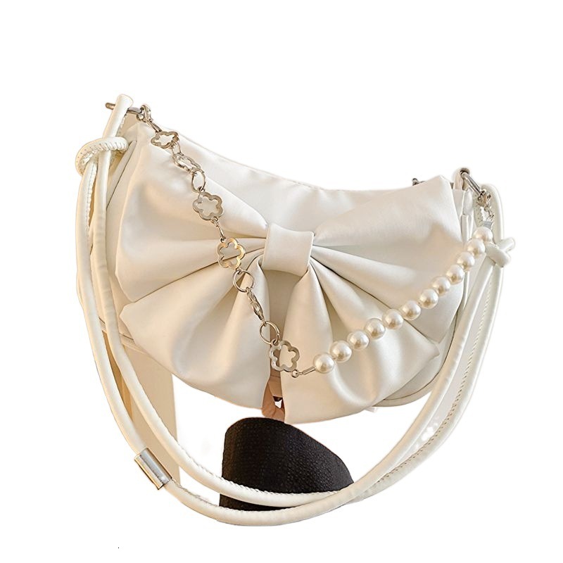 Summer New Women's Single Shoulder Crossbody Bag Summer New Solid Color Bow Chain Design Fashion Women's Texture Underarm Bag New Designer B