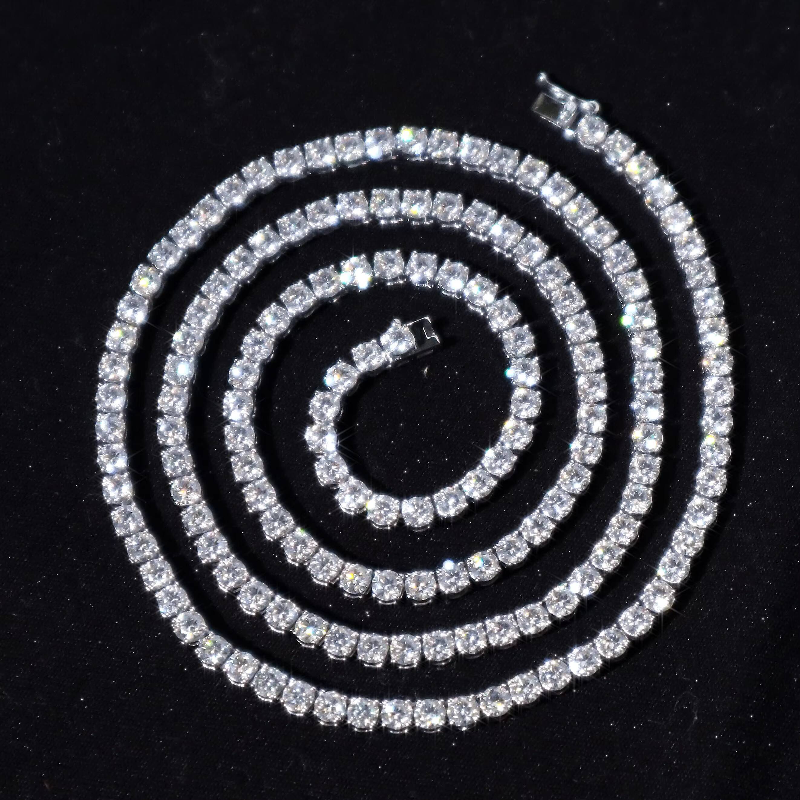 Classic Moissanite Tennis Necklace 4mm 925 Sterling Silver VVS Iced Out Moissanite Tennis Chain