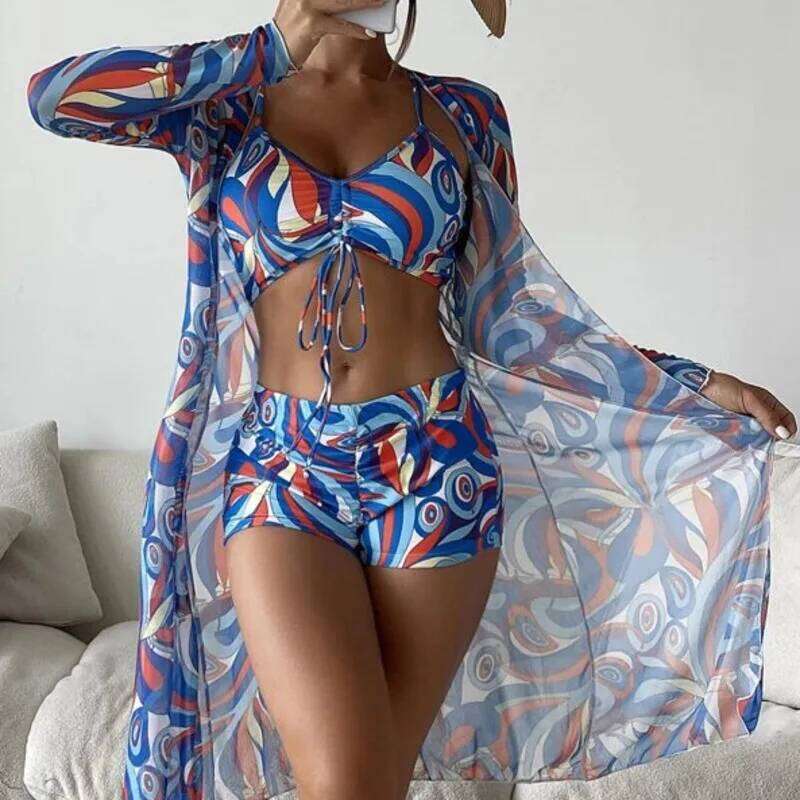 2025 Print Three-Piece Swimsuits Tankini Sets Female Swimwear Push Up For Beach Wear Bathing Suits Pool Women's Swimming Suit