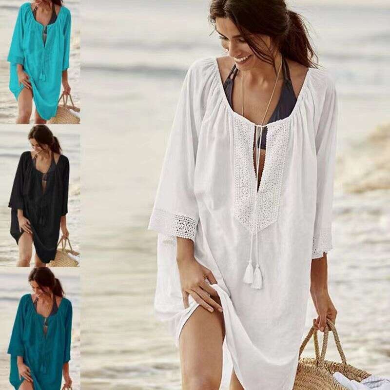 New Summer Fashion Plus Size Women's Sun Protection V-Neck Loose Beach Cover-Up Dress B5