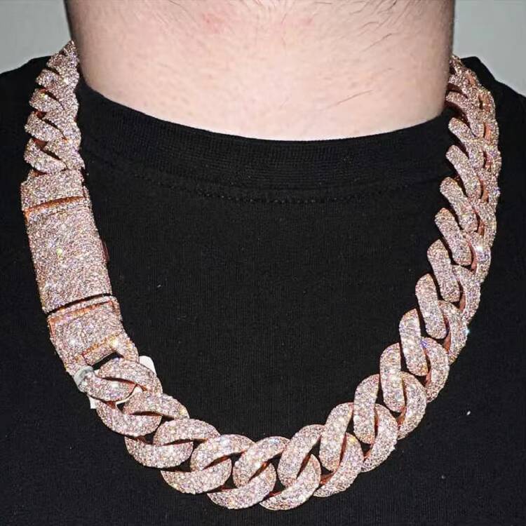 Trendy Pass Diamond Test 2 Rows Streetwear Suits for Men Necklace 925 Silver Rose Gold Moissanite Baguette Cuban Link Chain