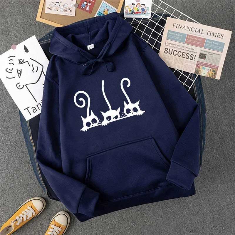 New Womens Sweatshirts Cute Cat Printing Home Party Casual Hoodies Loose Sports Pullover Tops Autumn Winter Daily Womens Clothing XJ250717