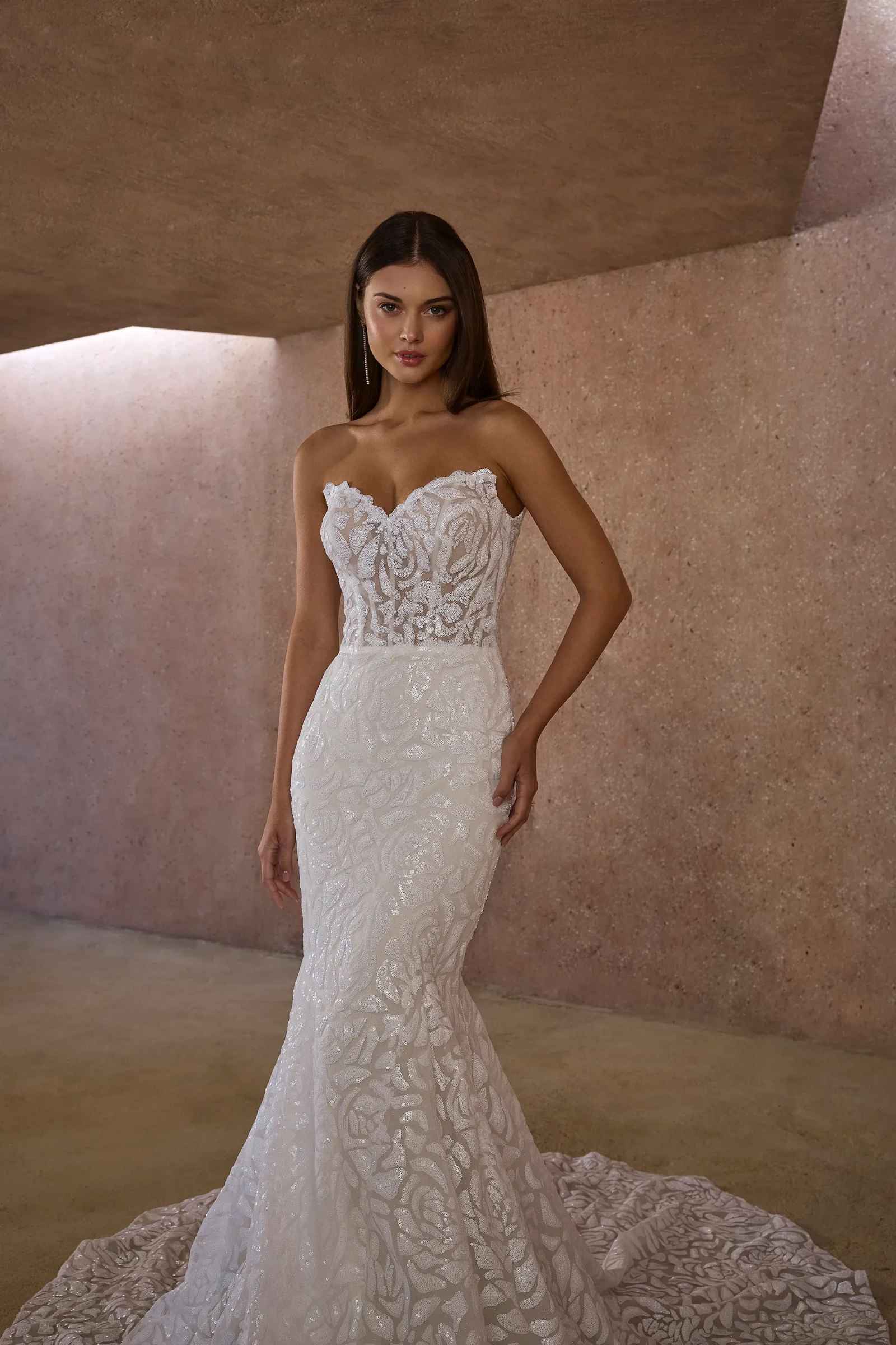 Glamorous Mermaid Wedding Dresses V Neck Long Sleeve Lace Zipper Sweep Train Bridal Gown Vestidos De Novia