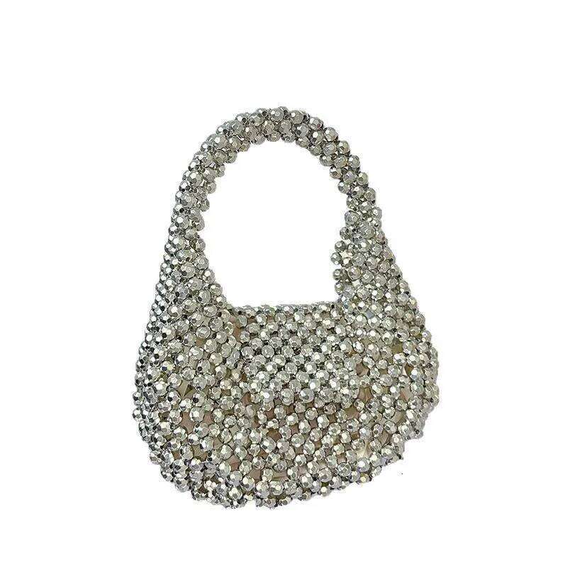 Designer Bags Bead Handbag Handmade Woven Bucket Glitter Beads Pearl Shoulder Underarm Messenger Evening Bag Luxury Bag