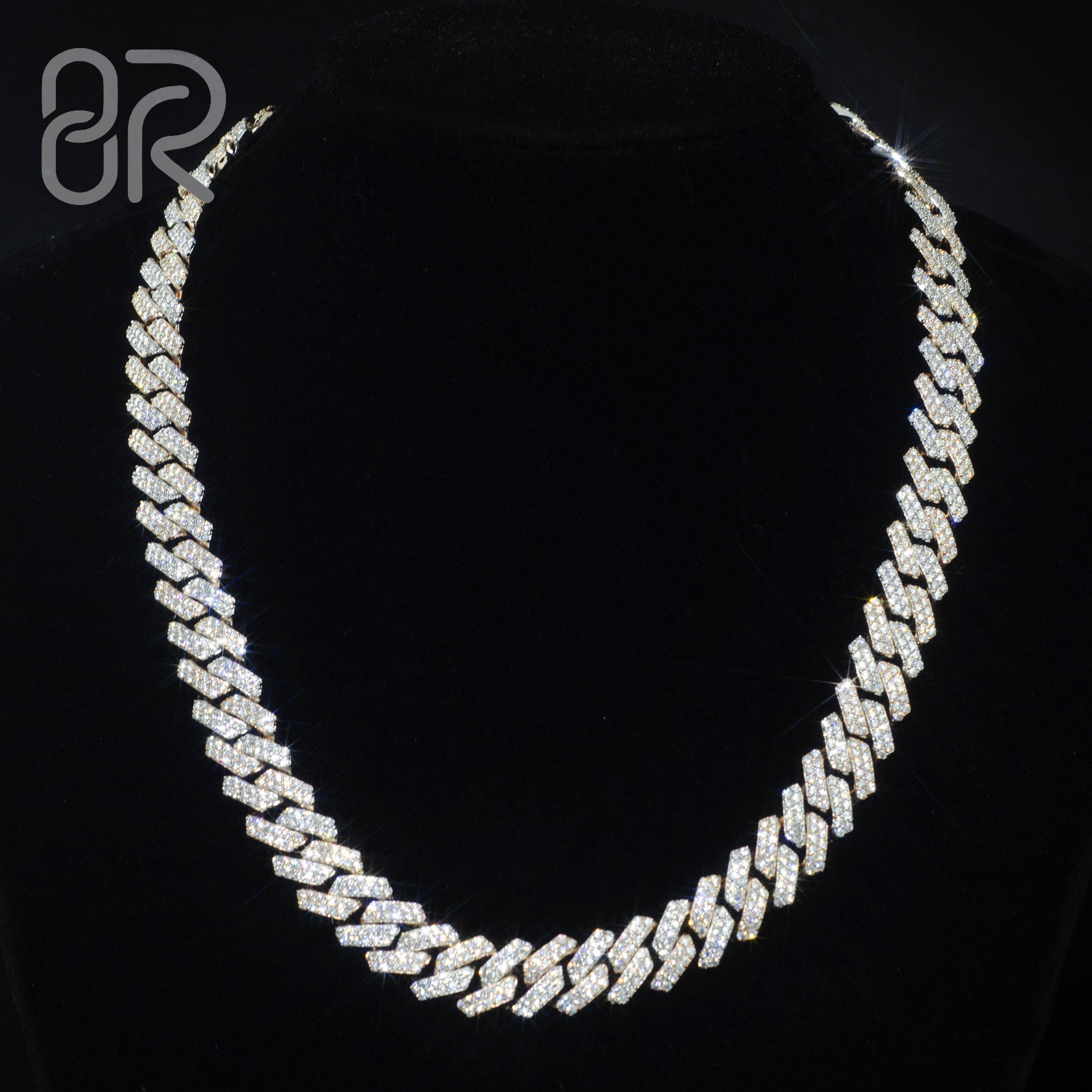 Wholesale Price 14MM 925 Silver Moissanite Cuban Chain Ice Out Round Brilliant Cut VVS Moissanite Gold Plated Necklace
