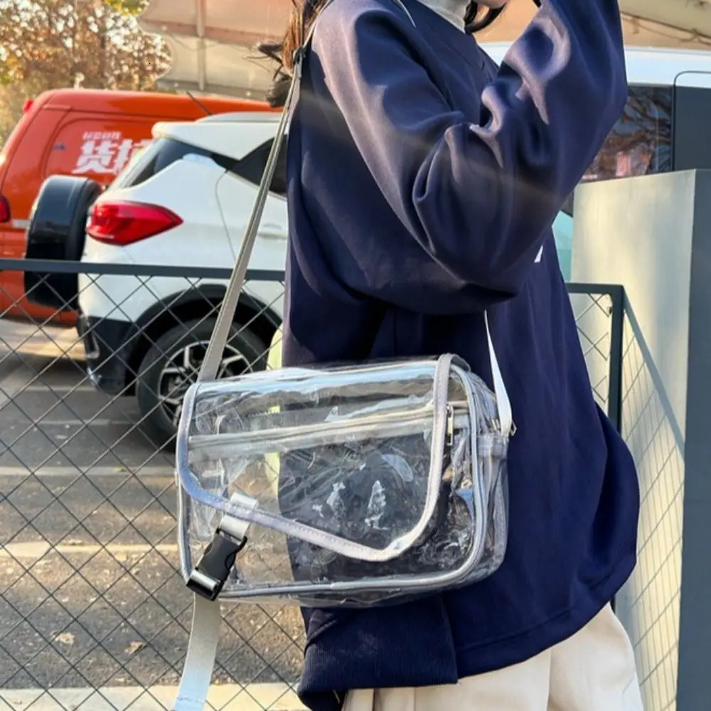 Trendy PVC Crossbody Bag Zipper Transparent Shoulder Bag Solid Color Large Capacity Tote Handbag Concerts 250714