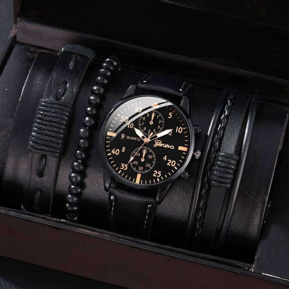 Kegllect Men Watch Set with Bracelet Casual Leather Band Quartz Clocks free shipping free shipping