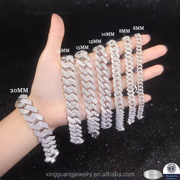 Diamond Bracelet 6 mm to 20 mm Wide GRA VVS D Moissanite Cuban Chain Bracelet Hiphop Iced Out 925 Silver Fine Jewelry Bracelet