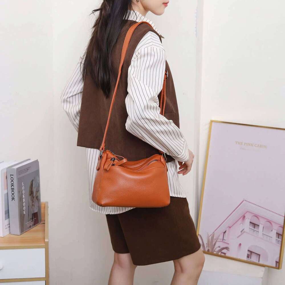 Women's Genuine Crossbody Bag, Multi-Pocket Organizer Tote, Diaper Bag For Moms, Full-Grain Leather Handmade Purse