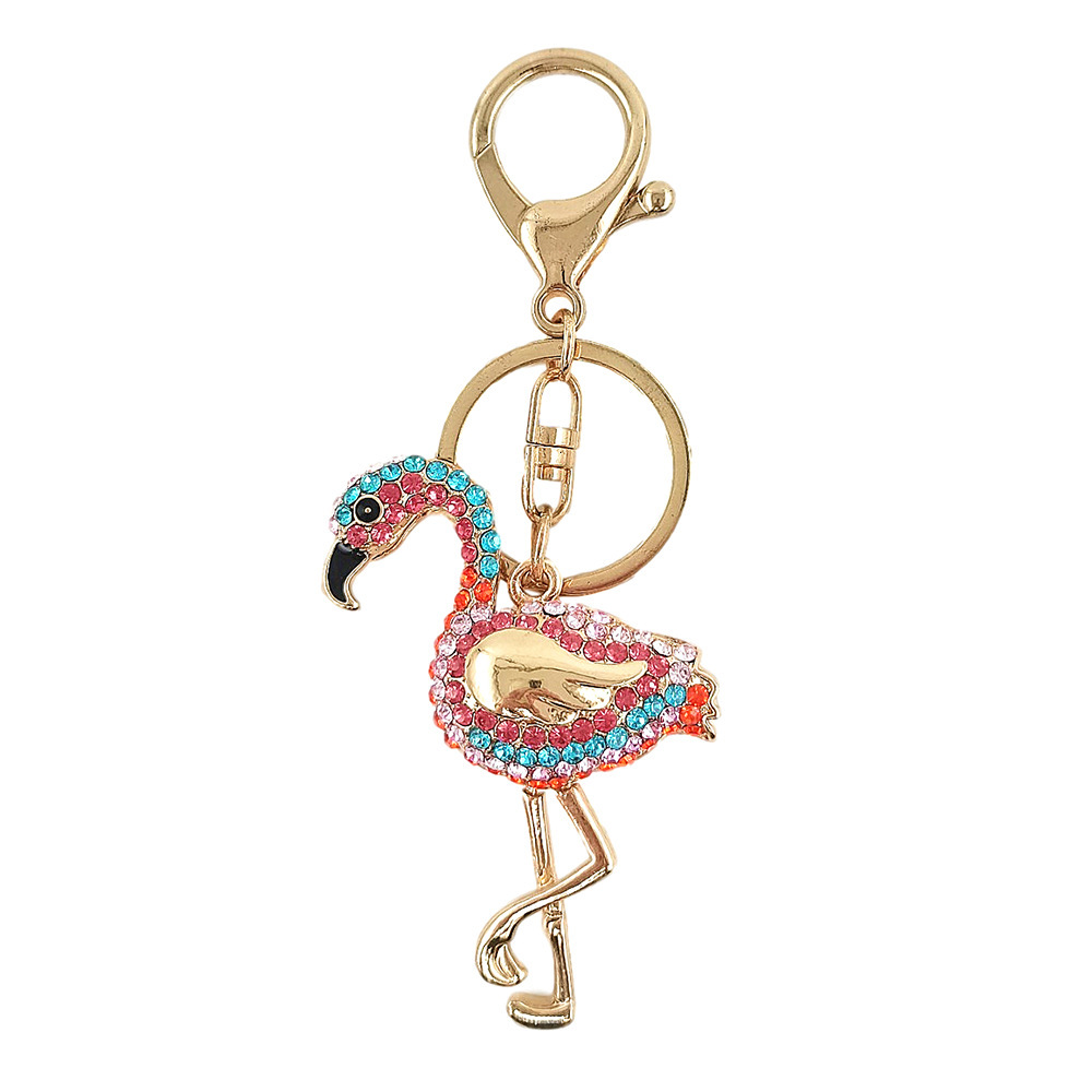 Diamond Flamingo Bag Charms Cute Cartoon Metal Keychain Ornament Women's Bag Accessories
