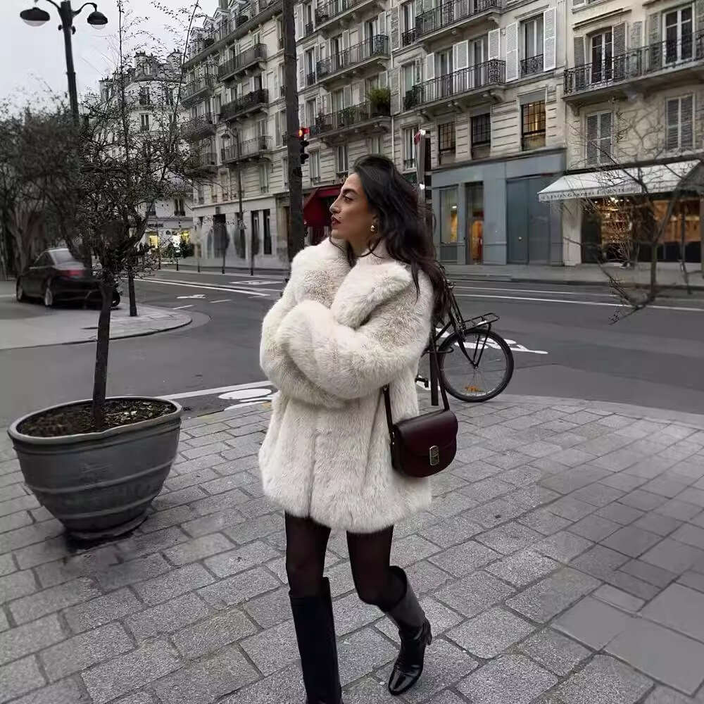 TRAFZA Women's Spring And Autumn New Style Plus Size Loose Fashion Long Faux Fur Coat Jacket B5