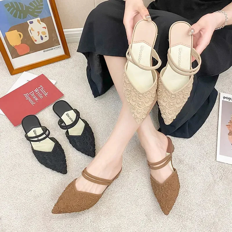 Outside Pointed Toe Womens Slippers and Ladies Sandals 2025 Trend Chic Elegant Slides Clappers High Quality Top s Shoes 250717