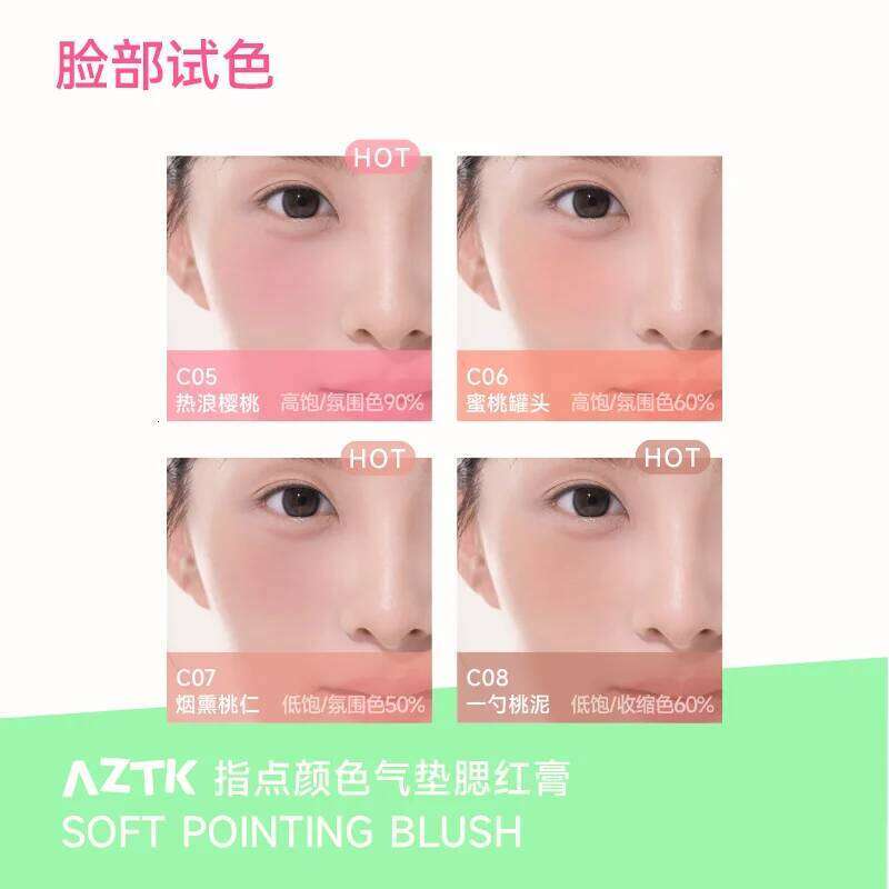 AZTK Air Cushion Powder Blusher Paste Brightens Expansion Color Matt Atmosphere Feeling Portable Longlasting Natural Face Makeup X250