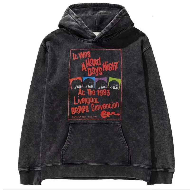 2024 New Cotton Hoodie Mens and Womens Retro Hip Hop Sweatshirt Casual Pullover Black Acid-Washed Mens Y2K Hoodie XJ250714