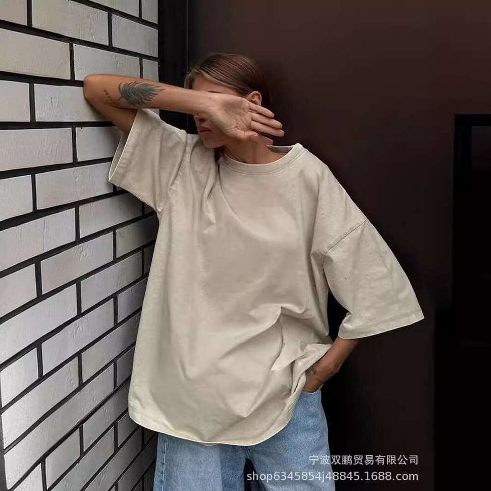 Minimalist Style Washed Vintage Pure T-Shirt Summer Colorful Loose 260G Cotton Short Sleeve Top For Women B5