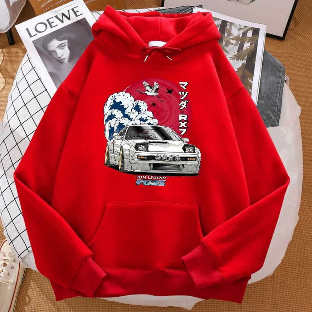 Car Waves Crane Red Sun Prints Hoodie Men Fashion Oversize Sweatshirt Autumn Pocket Warm Hooded Hipster Soft Streetwear XJ250714