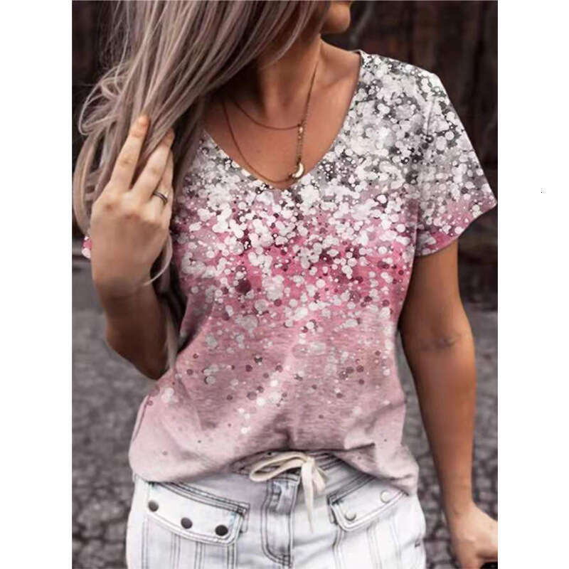 Fashion Women's Casual Artistic Style Tie-Dye Printed Short Sleeve T-Shirt B5