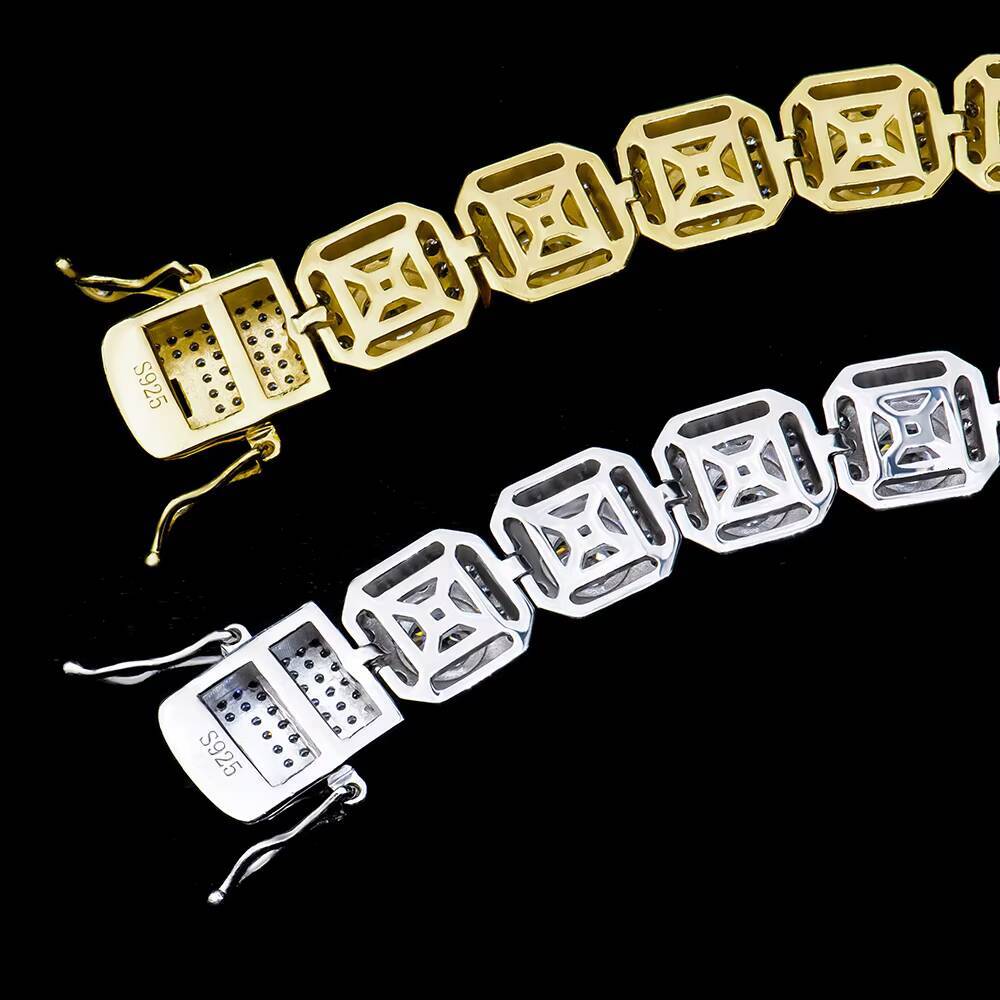 Factory Hip Hop Cuban Gra Certified 11mm Width Mossanite Clustered Square Tennis Chain Necklace