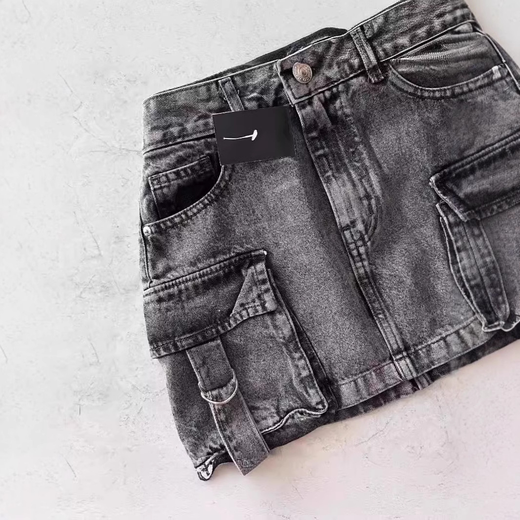 Women's Skirts Retro Sexy Girl Summer Vest Letter Print American Sweet Style Two-piece Set Low Waist Splicing Slim Denim Short Skirt