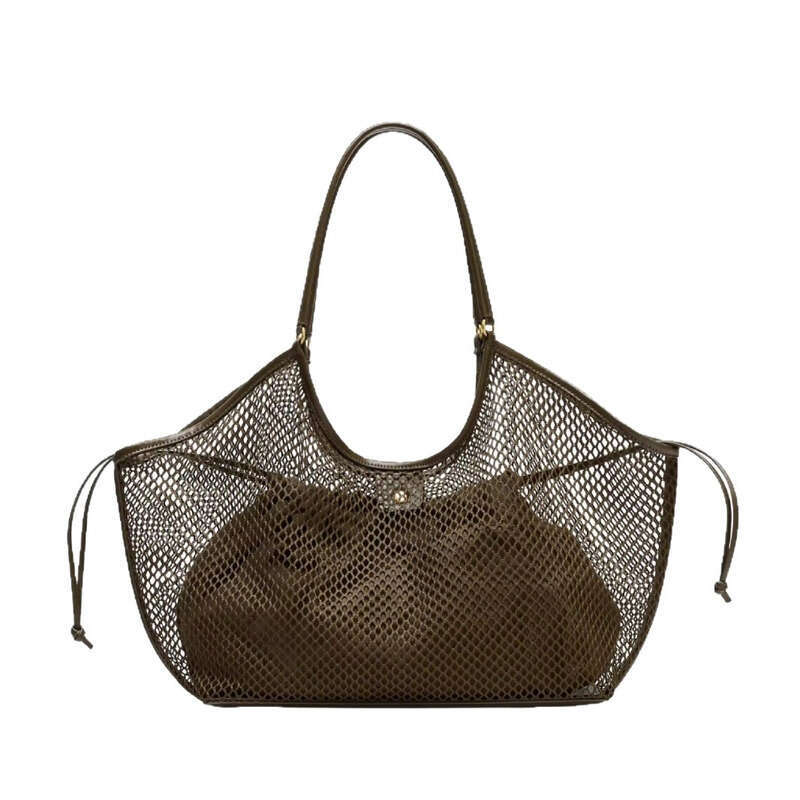Leather Bag Bucket Bag Tote Bag New Woven Mesh Hollow Handbag Tote For Women Large Capacity Vacation Lazy Shoulder Bag