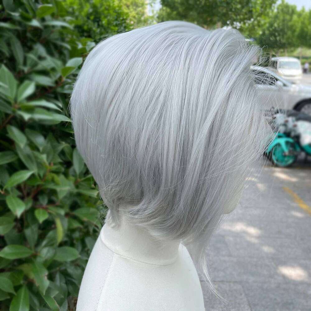 Sliver Gray Short Bob Cut Synthetic Women Cosplay For Men Light Grey Glueless 13X4 Lace Front Wigs