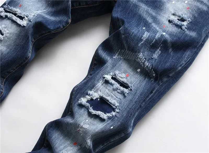 Mens Ripped Jeans Quality Male Classic Luxury Brand Blue Denim Pants Men Street Fashion Slim Fit Stretch Skinny Jeans Size 44-54 X250718