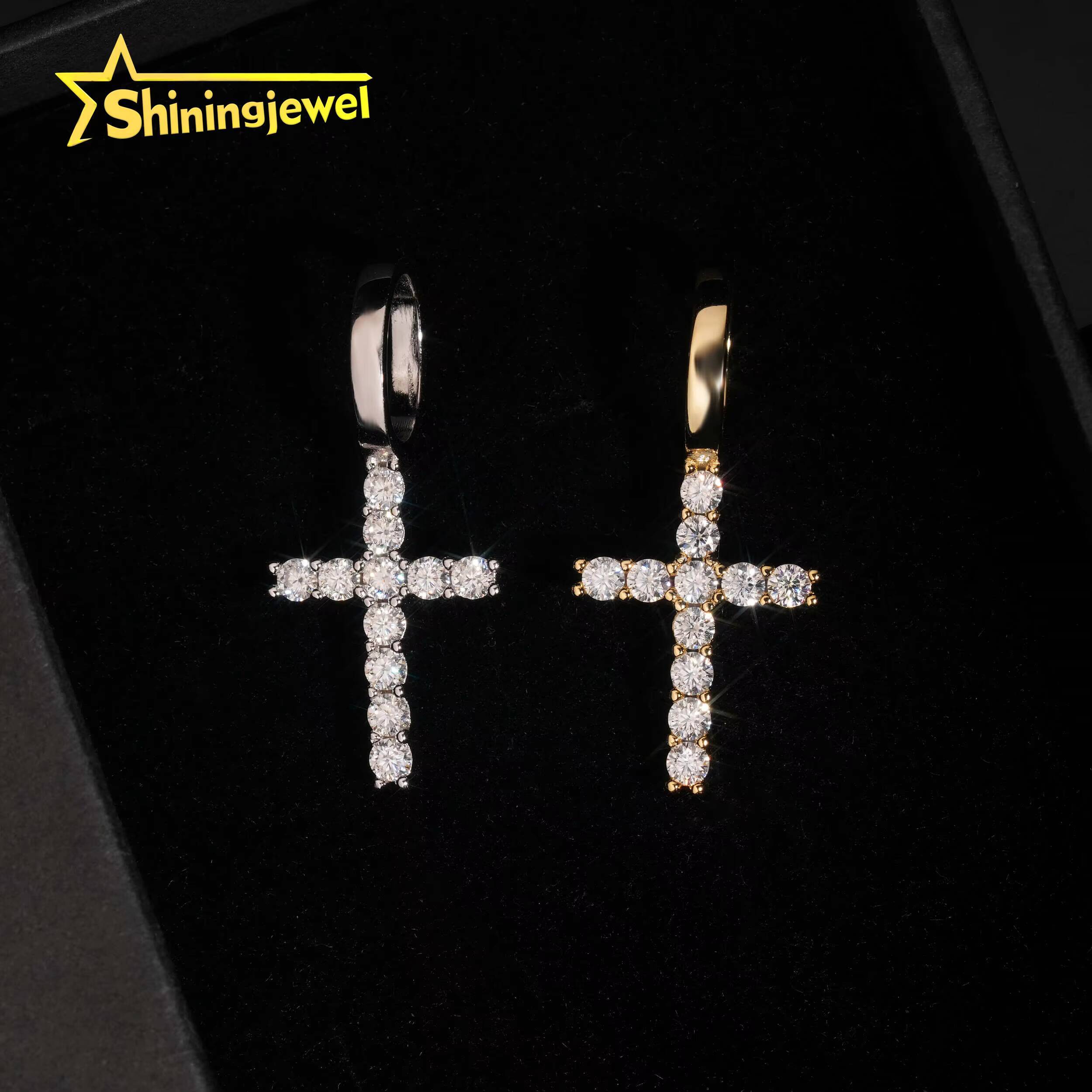 925 Sterling Silver Gold Plated Moissanite Cross Pendant Hip Hop Jewelry Custom Moissanite Pendant for Men Women