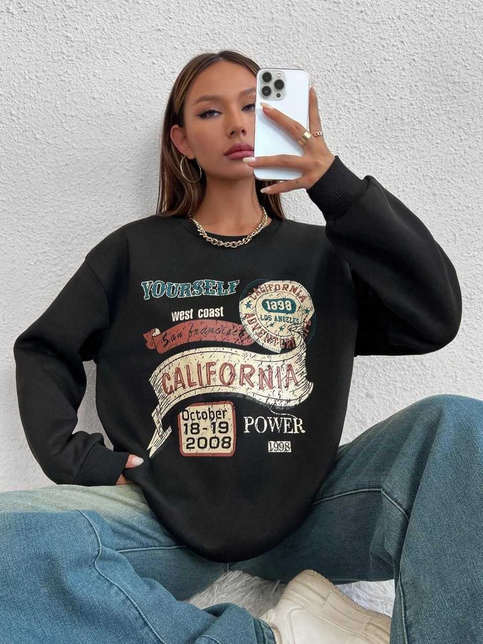 California Yourself Letter Printed Women Sweatshirt Harajuku Casual Hoodie Fashion Loose Hoodie Warm Vintage Fce Fe Tops XJ250717