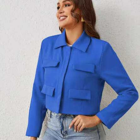 TRAFZA Spring New Style Flip Collar Decorative Casual Loose Short Blazer B5