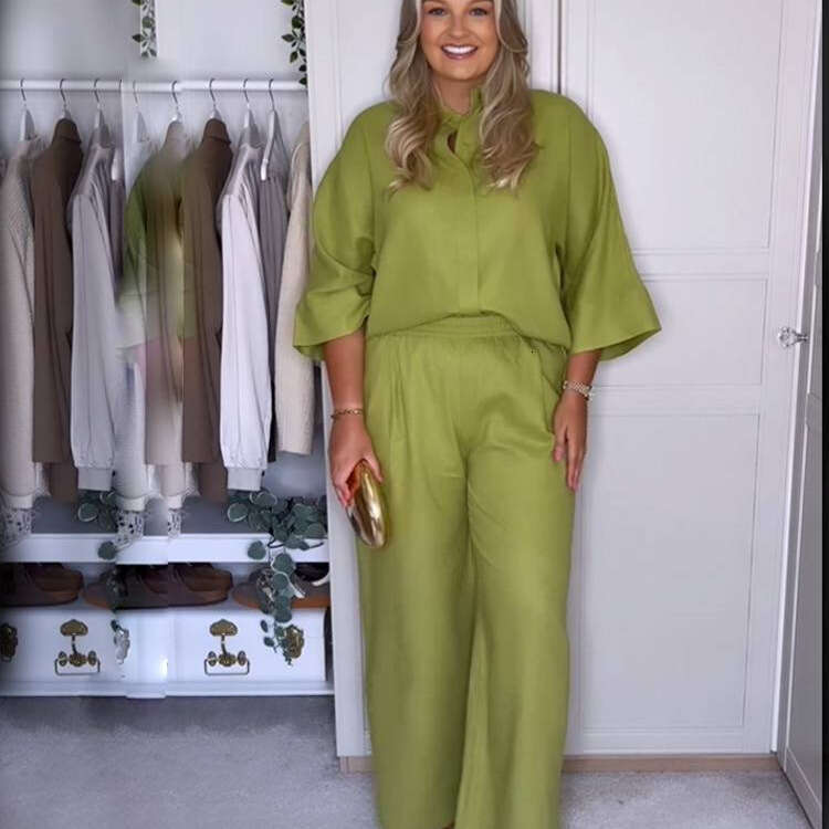 TRAFZAINS Spring New Style Loose Shirt Wide-Leg Pants Casual Set B5