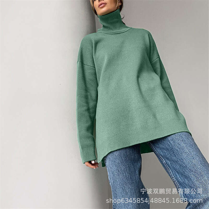 Autumn Winter New High Neck Sweater Women's Split Knitted Design Soft Top Ins B5