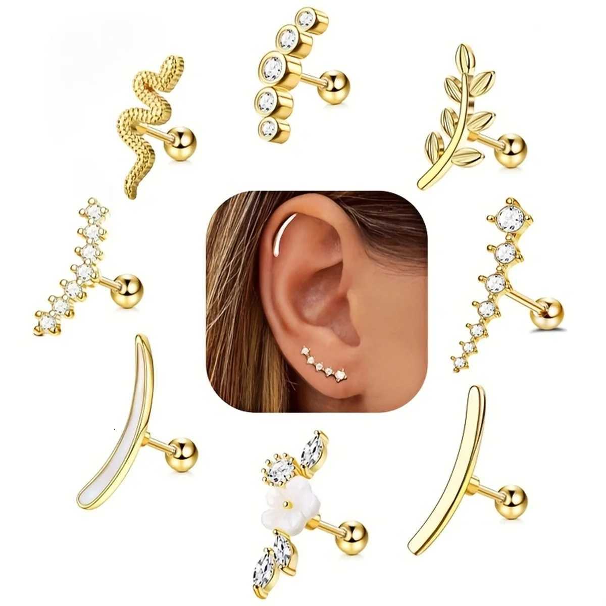 2Pcs 16G Stainless Steel Screw Back Stud Earrings for Women Cubic Zirconia Cartilage Conch Helix Ear Piercing Jewelry X250718