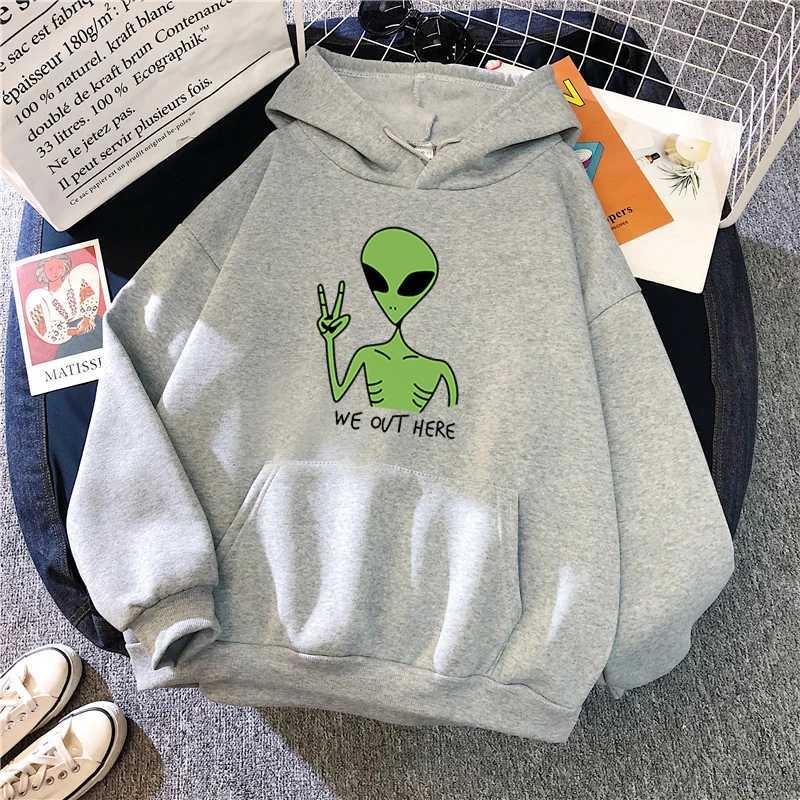 New Green Alien Sweatshirts Girls Winter Fashion Funny Tops Moletom Cute Cartoon Streetwear Women Hoodie Loose Pullover XJ250717