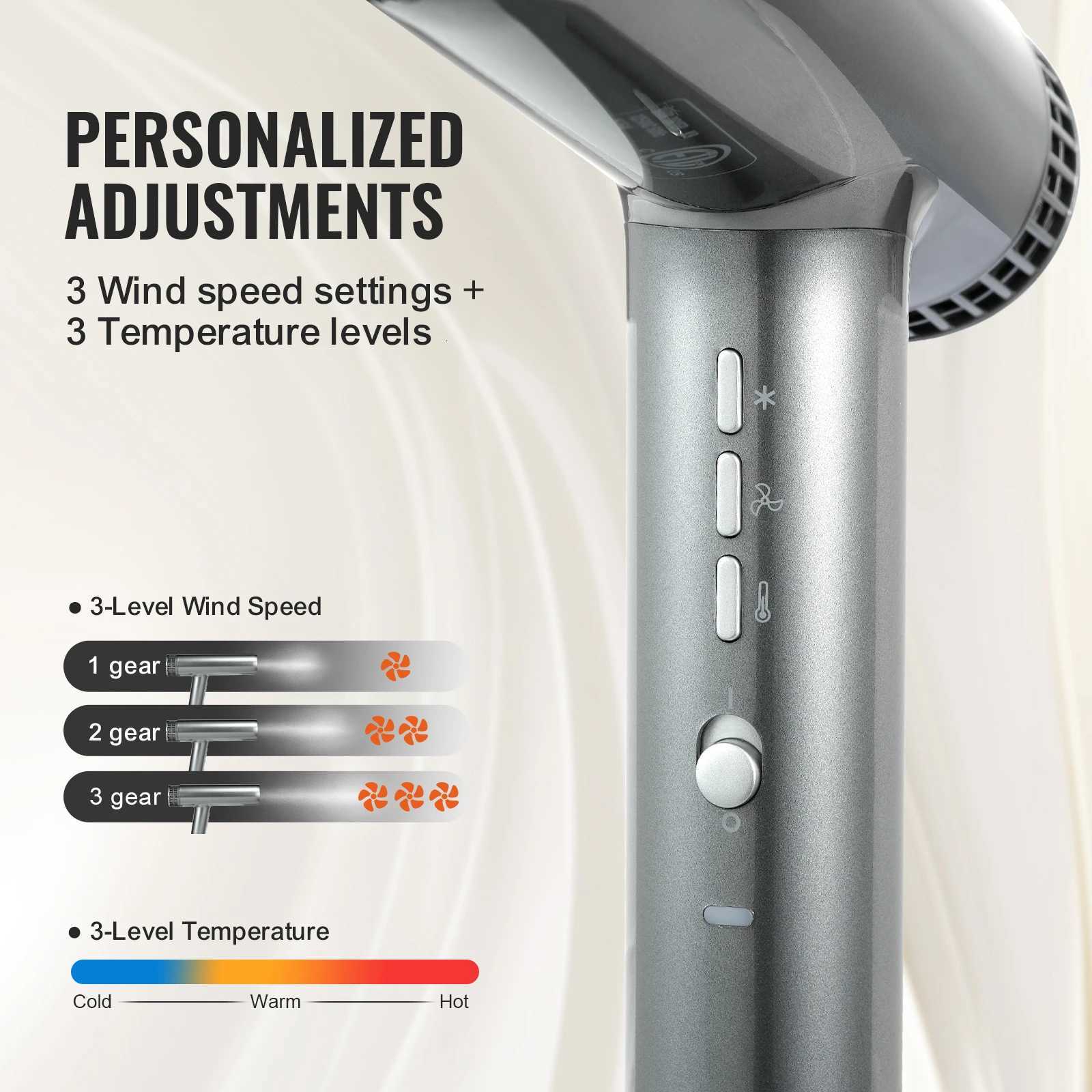 VEVOR Professional Hair Dryer with 3 Million Negative Ions 98000RPM High-Speed Brushless Motor Hair Dryers for Home and Travel W250718