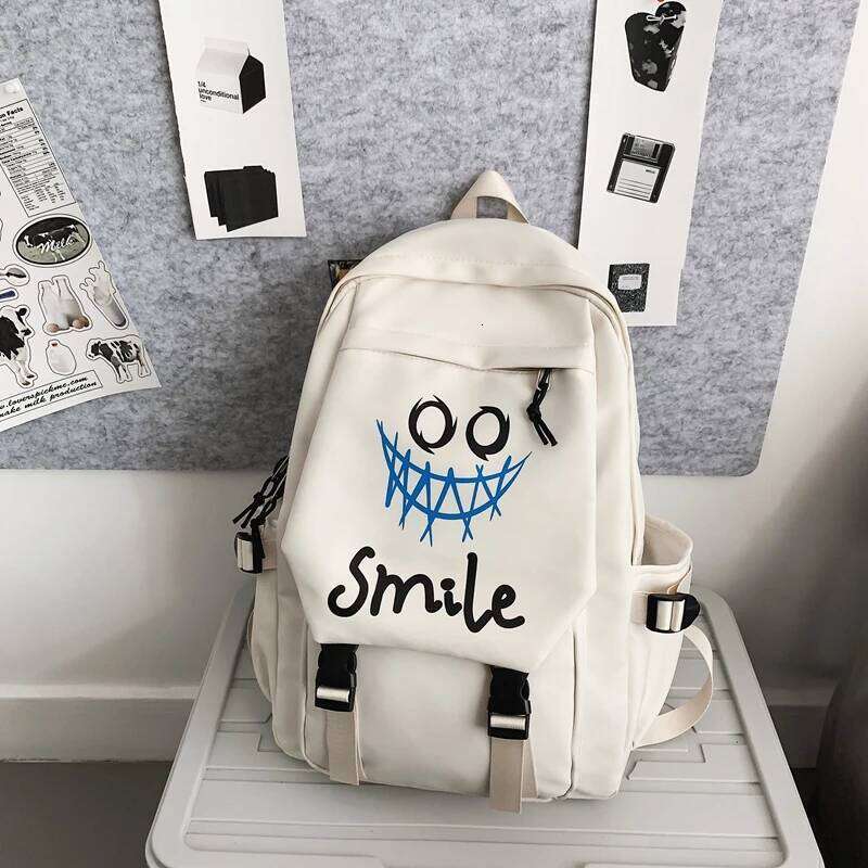 Pocket Front Backpack Preppy Style Solid Color Nylon Bookbag Kawaii Large Capacity Double Handle School Bag