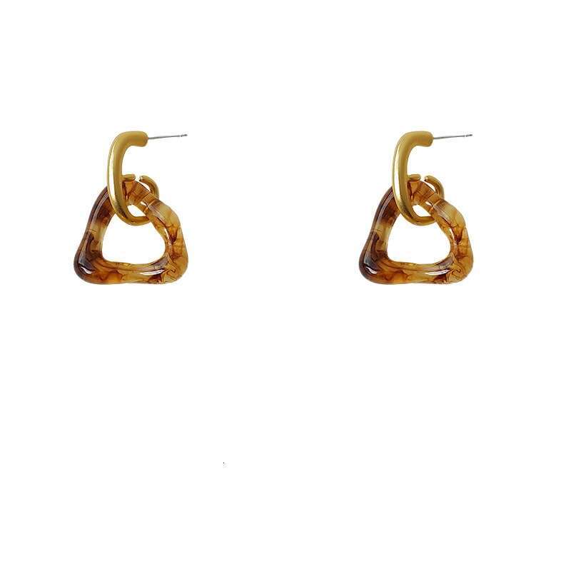 Caramel Cheese Sier Needle Matte Geometric Design Hollow Acrylic for Women Elegant Ear Jewelry Earrings