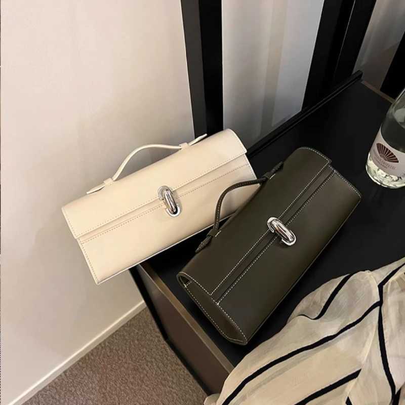 Genuine Leather Small Square Bag Rectangular Baguette Tote Womens Simple Handbag Y250717