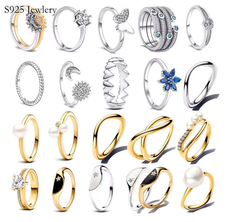 New 925 Sterling Silver Classic Pearl Star Moon Ring Sparkling Butterfly Zircon Rings For Women Jewelry Gift for Friend Fashion jewellry wholesale