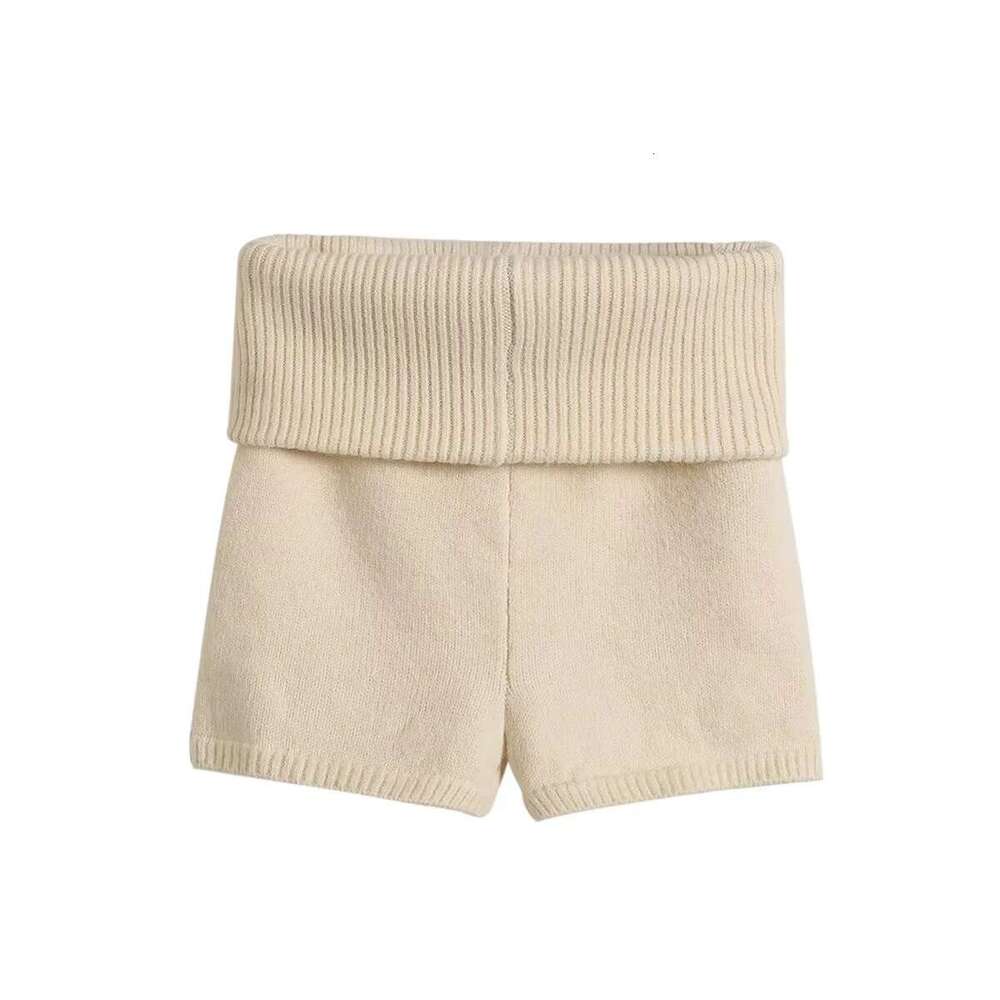 Spicy Girl Style Low Knitted Shorts Spring Autumn Sexy Hip-Hugging Double-Layer Turn-Over Waist Ribbed Slim Fit Tight Hot Three-Quarter Pants B5