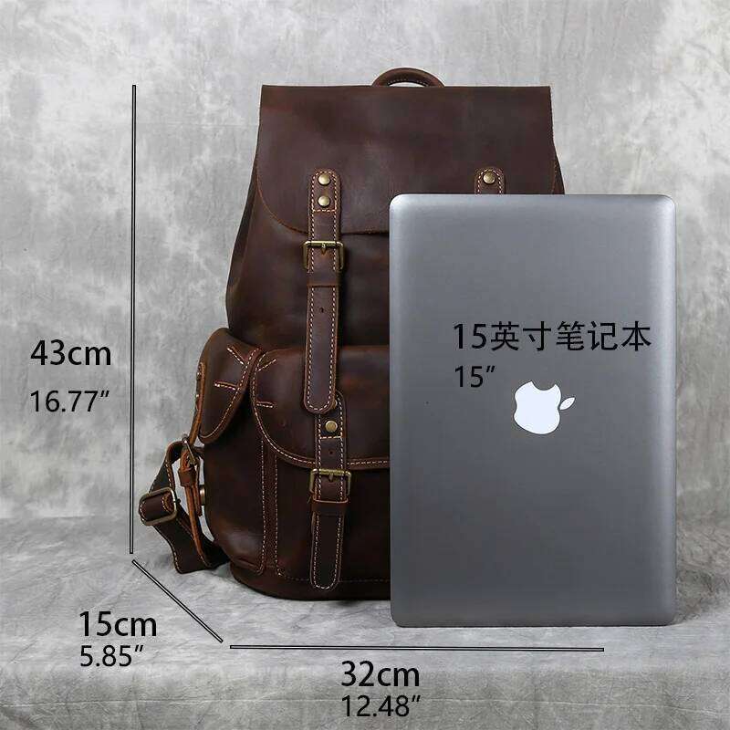 Retro Men's Top Layer Cowhide Travel Backpack Large Capacity School Crazy Horse Leather Laptop Bag NZPJ MDNG