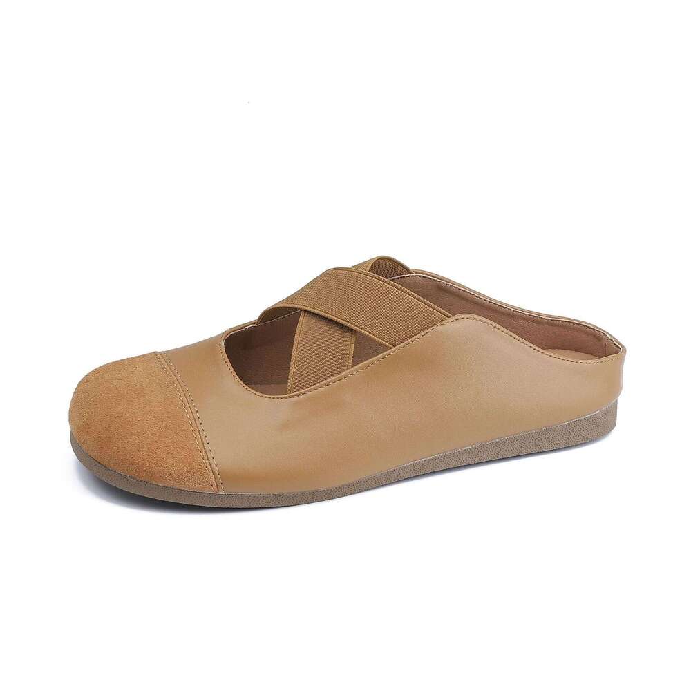 Su Yinyin Boken Women, Closed-Toe Half-Slip Mules, 2025 Korean Version Cross Strap Thick-Soled Casual Shoes for Women
