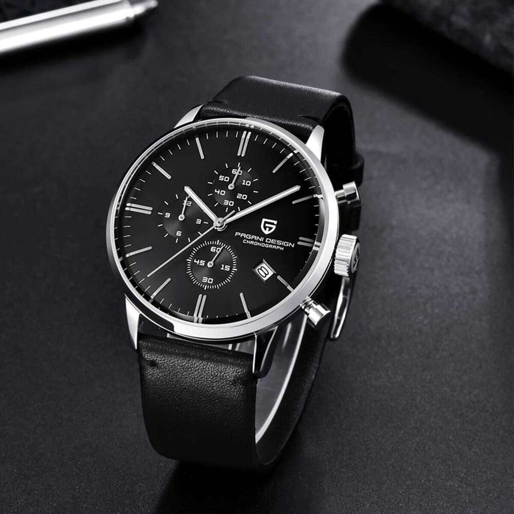 PAGANI DESIGN Top Brand Leather Sports Quartz Men's Automatic Date Watch Waterproof Chronograph VK67 Reloj Hombre free shipping