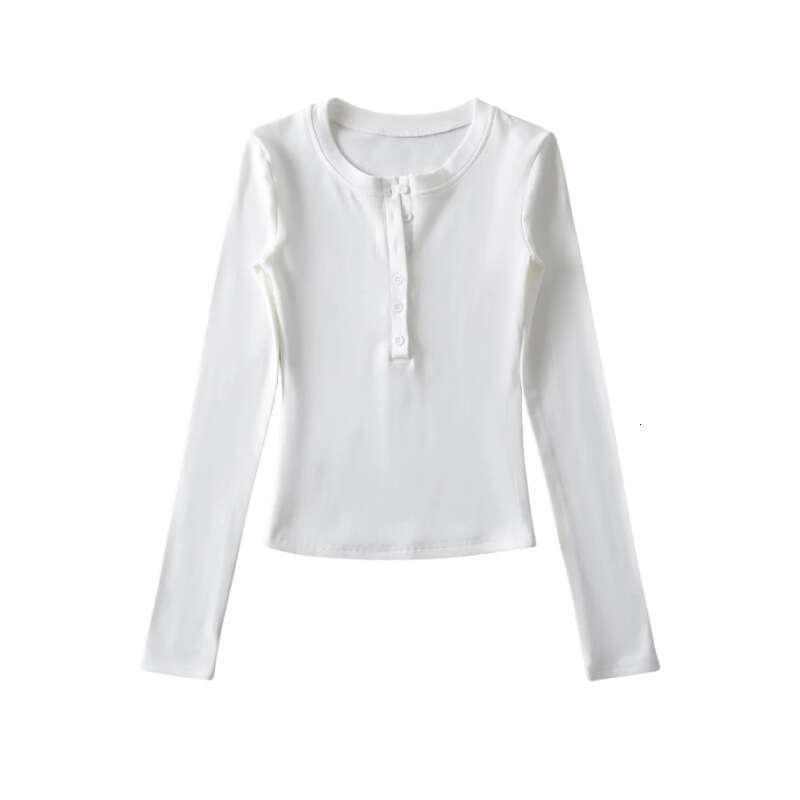 Autumn Winter New Half Open Button Round Neck Long Sleeve Base Shirt For Women Basic Simple Elastic Slim Fit Fleece T-Shirt Top B5