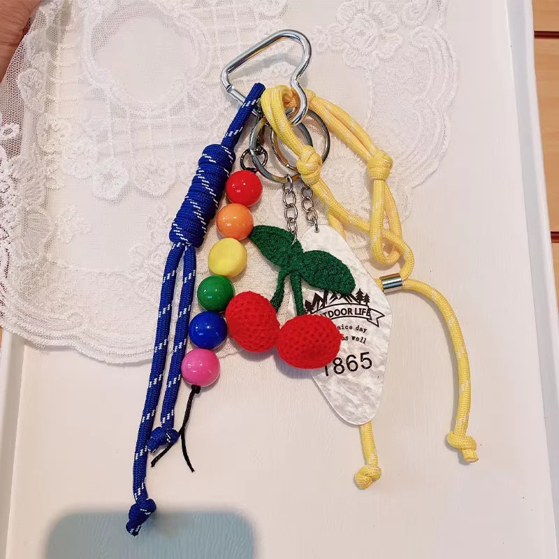Braided Rope Bag Pendant Keychain Knitting Pendant Ruths Same Style Cherry Pendant Suitable for Phone Bag Accessories 250717