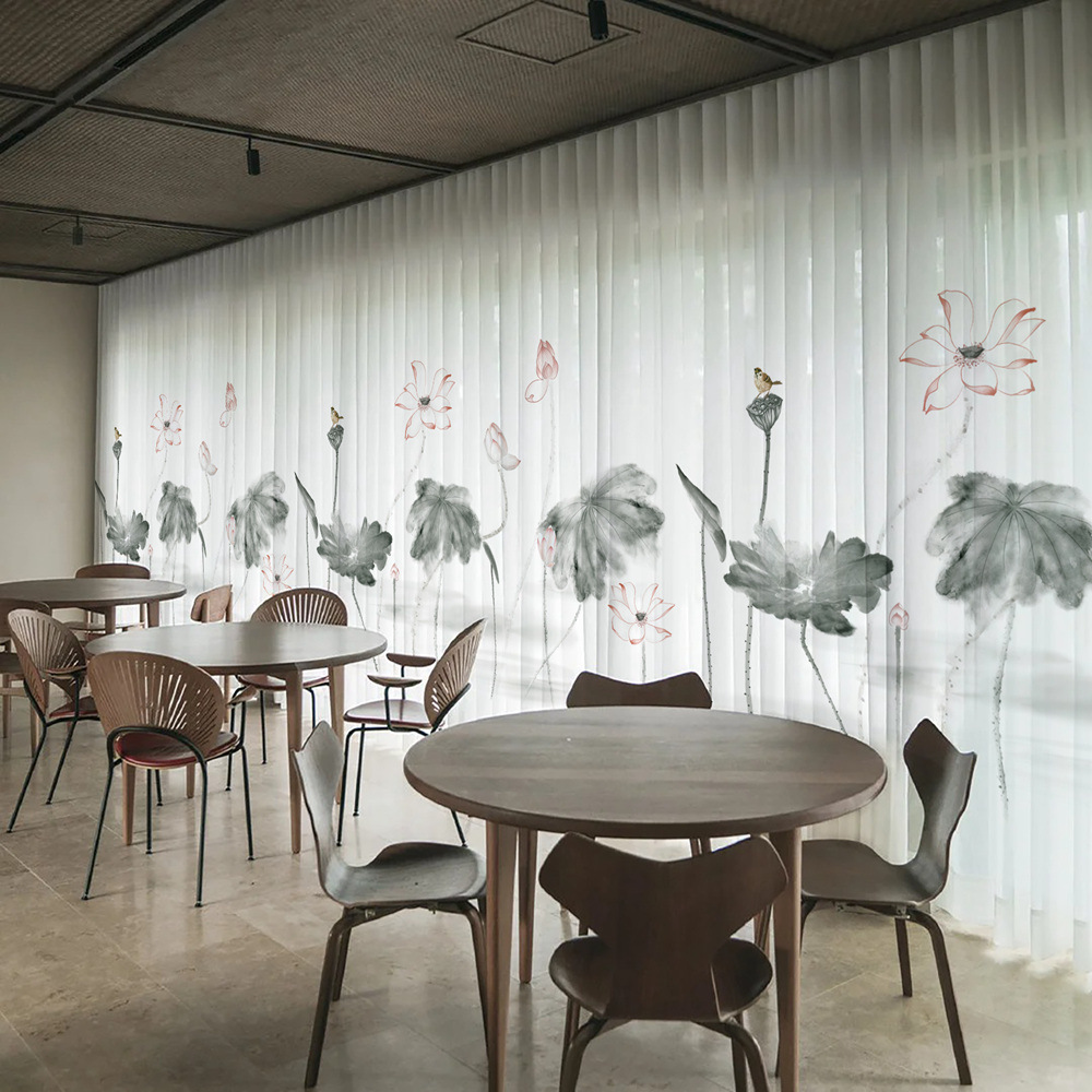YL-36629 New Chinese style landscape painting all-match chiffon window screen living room bedroom tea house temple light-transmitting and non-transmit