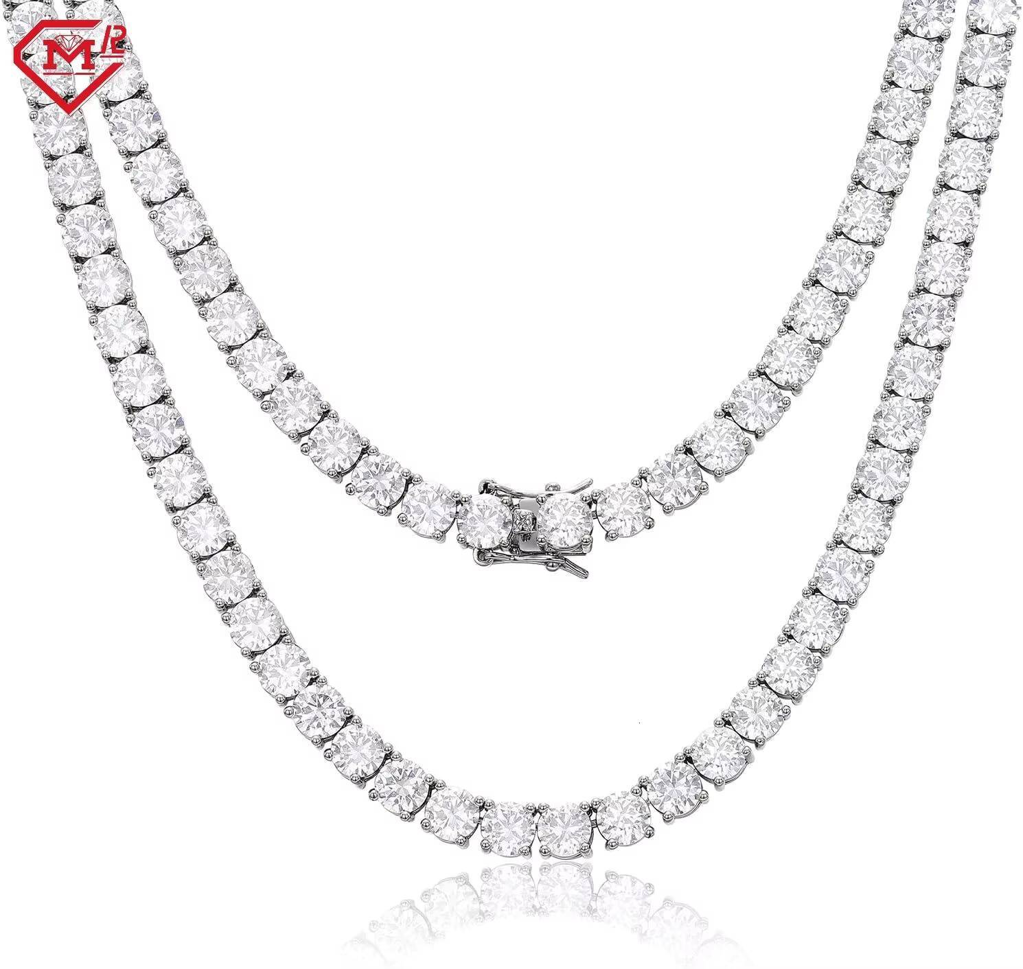 Luxury Moissanite Tennis Necklace White/Yellow Gold Plated 4MM 925 Silver Moissanite Tennis Chain