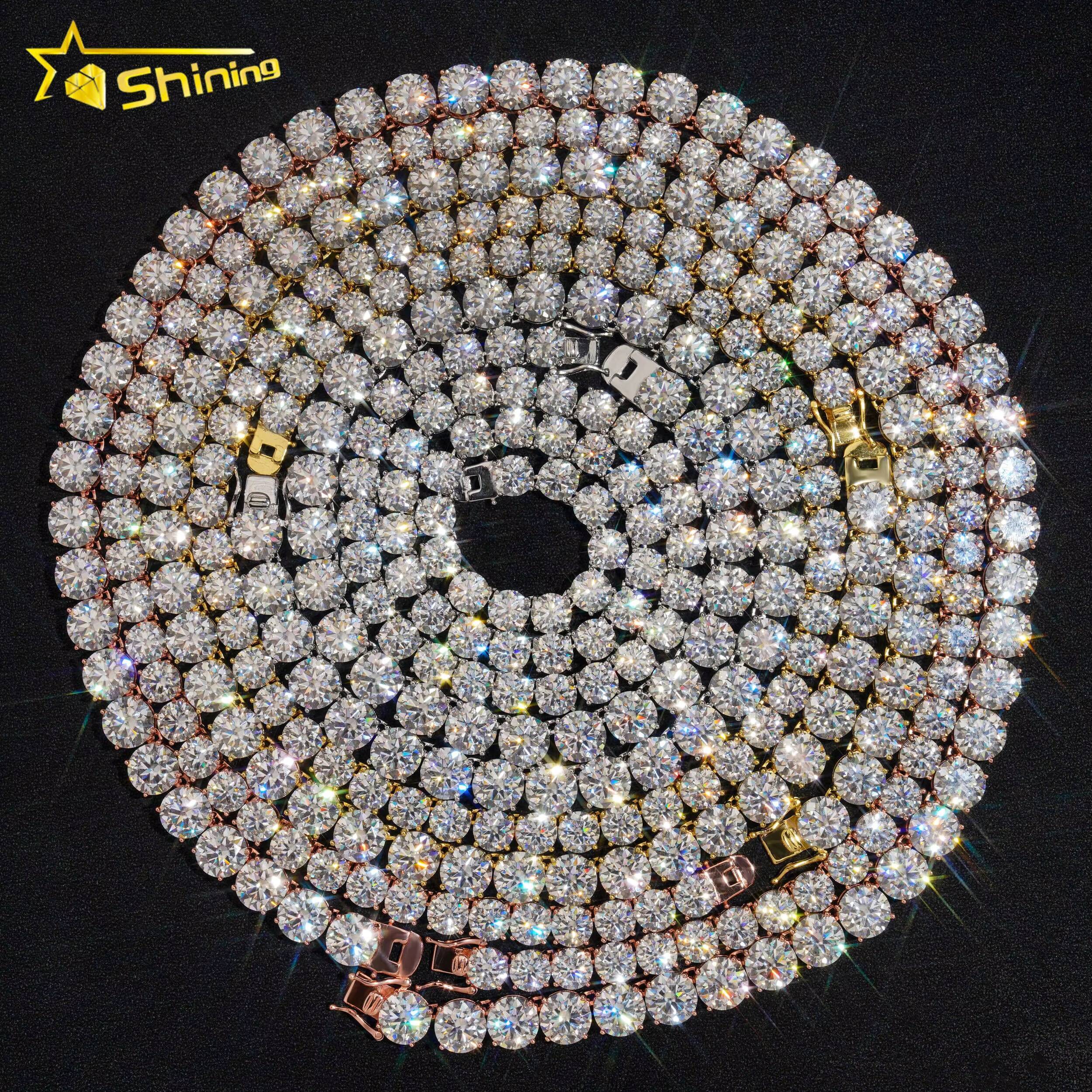 New Stock 8mm 10mm Big Hip Hop Necklace Luxury Bling 925 Silver Gold Plated Claw Set Lab Diamond Moissanite Tennis Chain